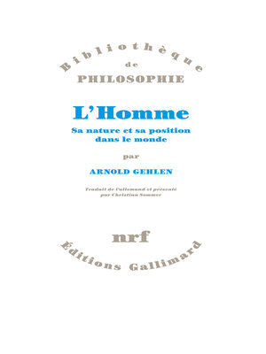 cover image of L'Homme. Sa nature et sa position dans le monde